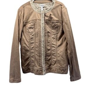 Chicos Women's Jacket Size Large Brown Snap Closure Paisley Lined Lightweight